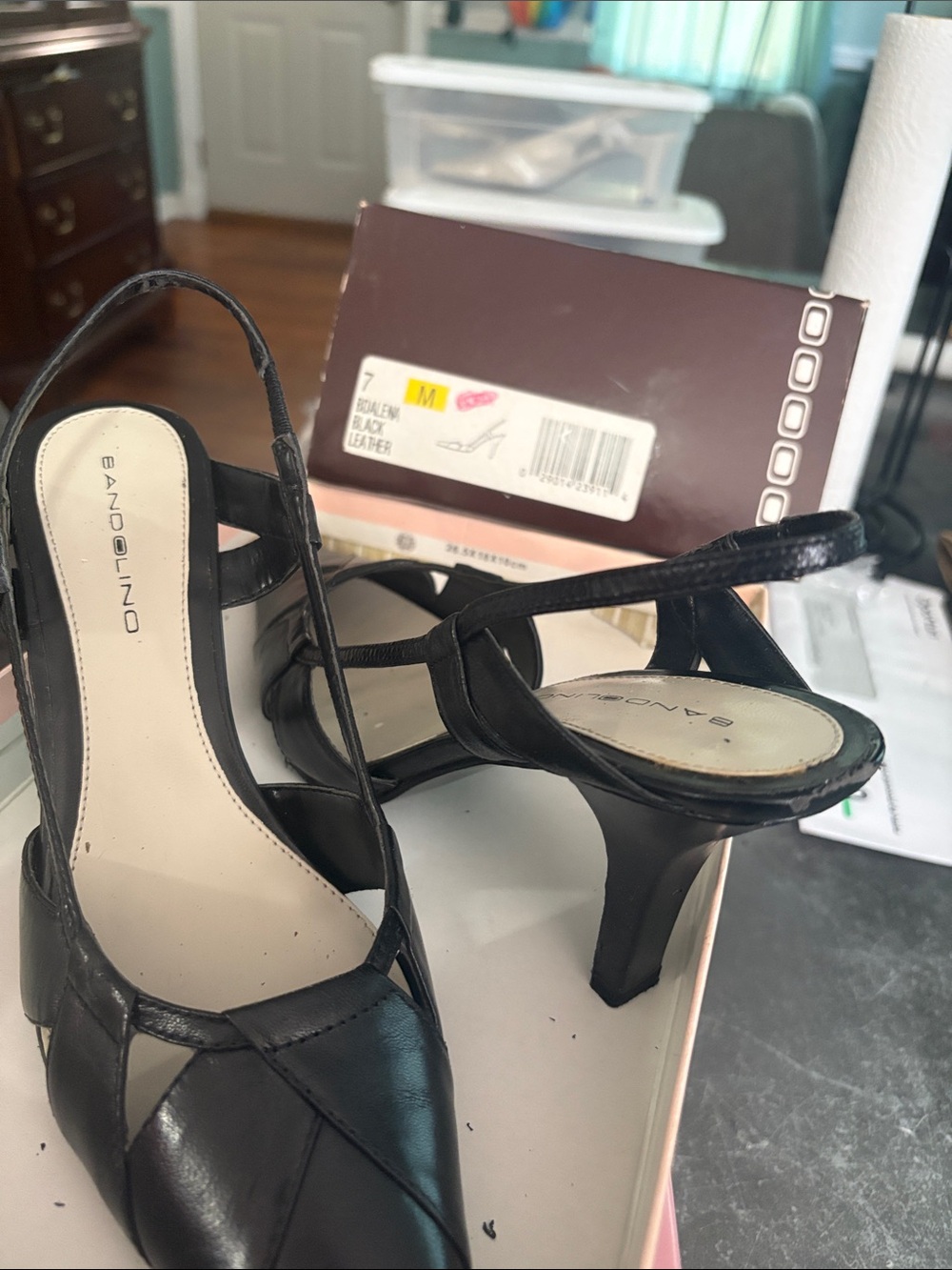 Bandolino Black Leather Kitten Heels with Slingback